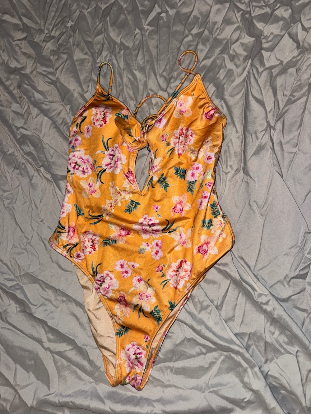 La Hearts Yellow Floral One-Piece Swimsuit with Pink Flowers
